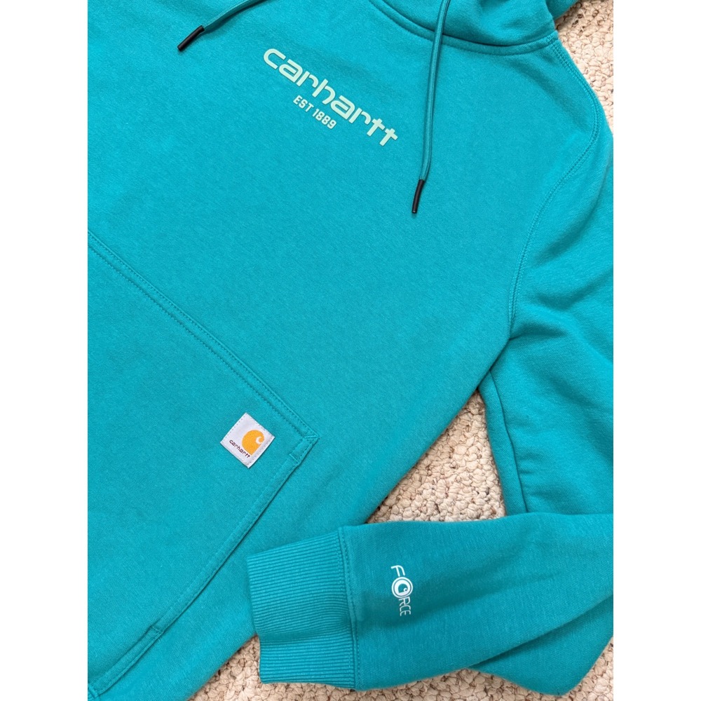 Carhartt Force Teal Hoodie Womens S Relaxed Fit Workwear Gorpcore TS5569 - Picture 6 of 11
